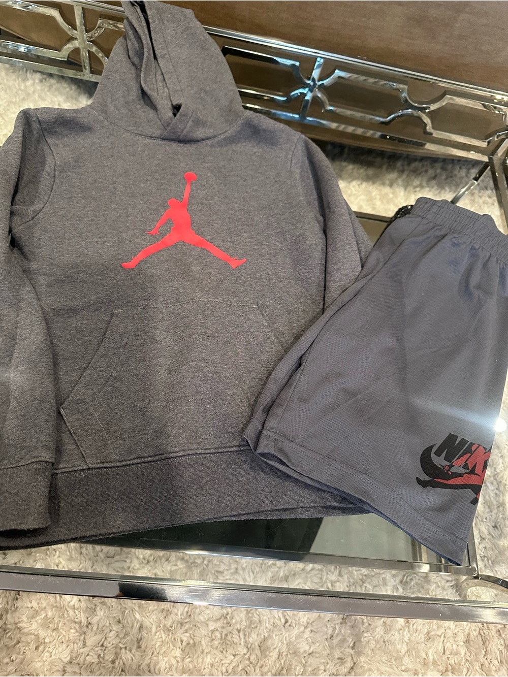 Nike Gray Hoodie & Shorts with Red Jumpman